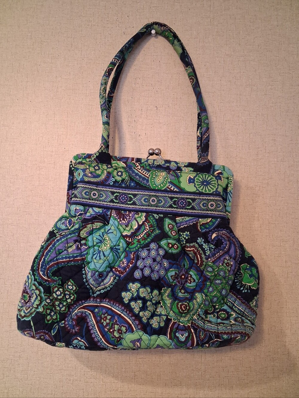 Vera Bradley Quilted Paisley Frame Shoulder Bag - Green & Blue